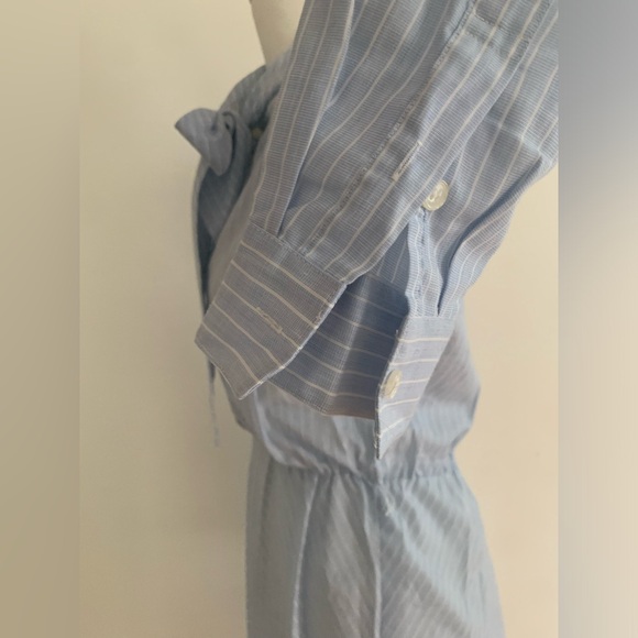 Vintage Striped Tie Neck Cotton Blend Dress Sz Small - Picture 8 of 11